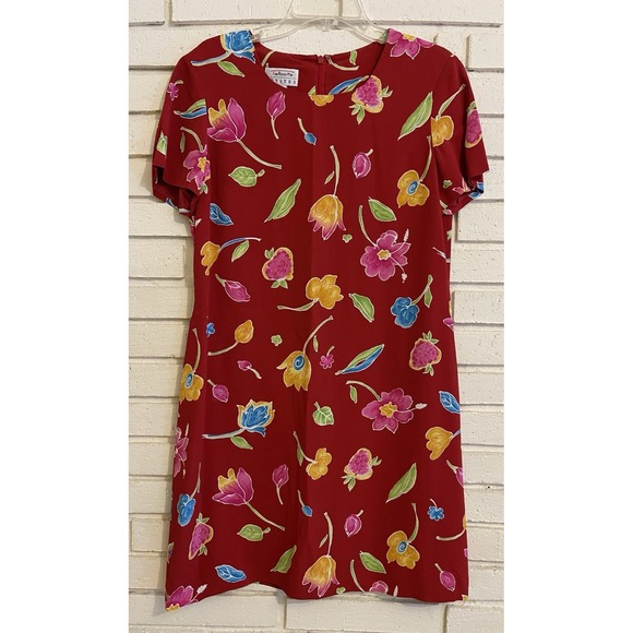 Talbots Dress Size 10 Petite Red Floral Sheath Career Women Lined - Picture 1 of 4